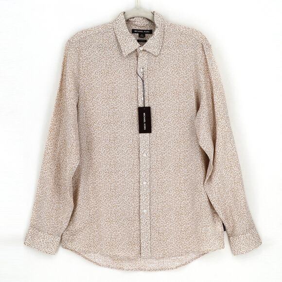 Michael Kors Men's Linen Blend Leaf Print Classic Fit Button Front Shirt Size M - Picture 1 of 4